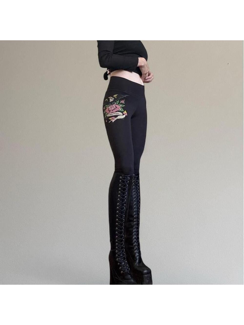 Y2K Ed Hardy tattoo print leggings. Size XS.